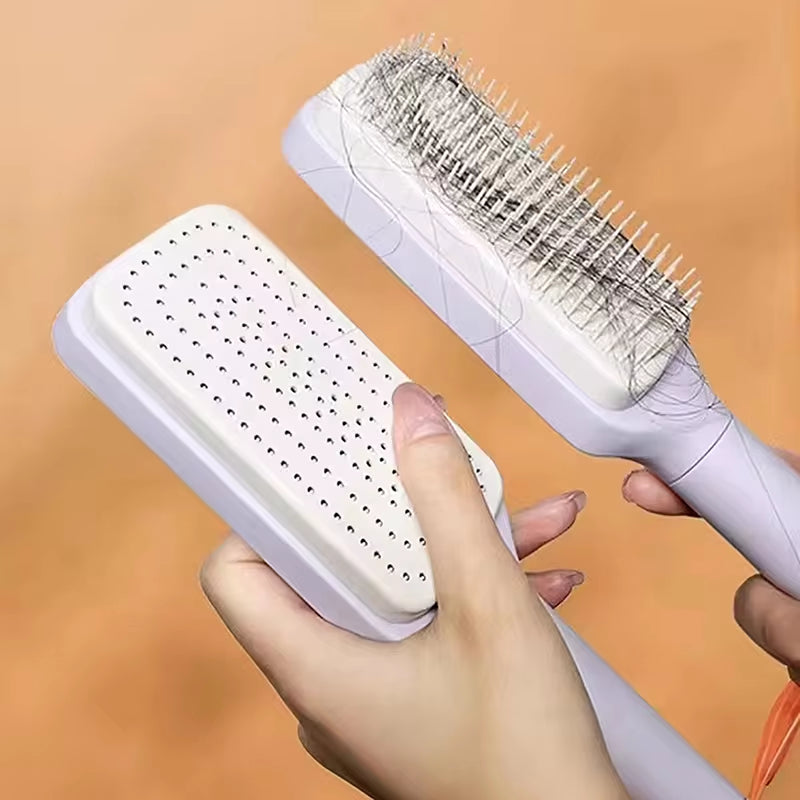 Transform Your Hair Care Routine with the Self-Cleaning Hairbrush - Effortless Cleaning, Scalp Massaging, and Static Control!