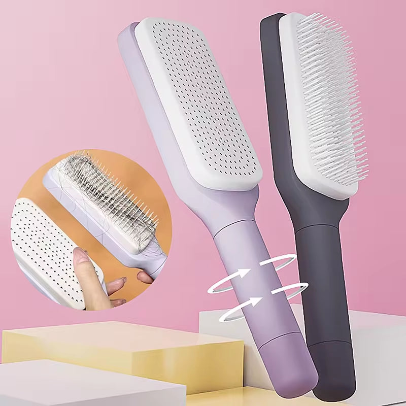 Transform Your Hair Care Routine with the Self-Cleaning Hairbrush - Effortless Cleaning, Scalp Massaging, and Static Control!