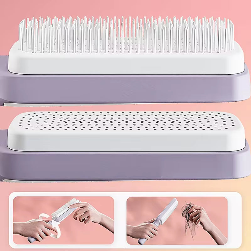 Transform Your Hair Care Routine with the Self-Cleaning Hairbrush - Effortless Cleaning, Scalp Massaging, and Static Control!